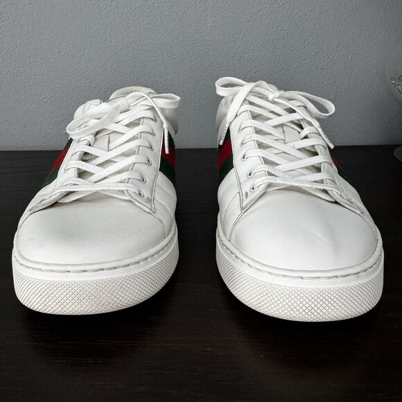 Gucci Ace White Leather Low Top Sneakers Green Red Web Croc Heel Size 11 US 12 main image 5